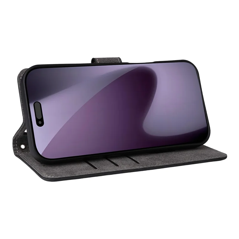 For iPhone 18 Pro / 17 Pro Case Wallet RFID Blocking PU Leather Phone Cover Stand with Strap - Black