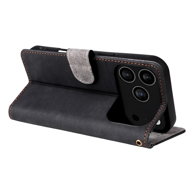 For iPhone 18 Pro / 17 Pro Case Wallet RFID Blocking PU Leather Phone Cover Stand with Strap - Black
