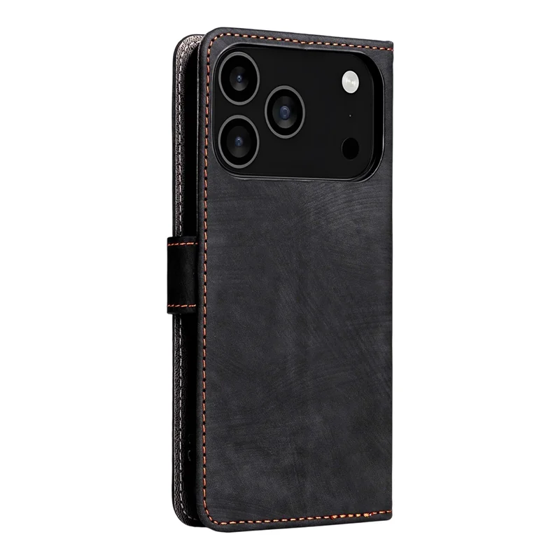 For iPhone 18 Pro / 17 Pro Case Wallet RFID Blocking PU Leather Phone Cover Stand with Strap - Black