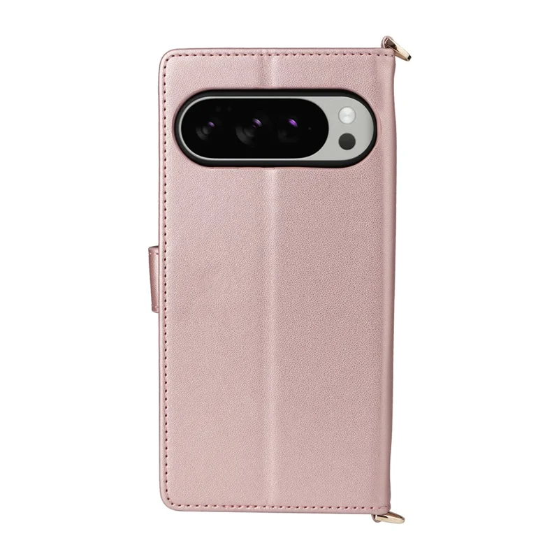 For Google Pixel 10 Pro XL Case with Shoulder  /  Wrist Strap Leather Phone Cover Stand Wallet - Pink