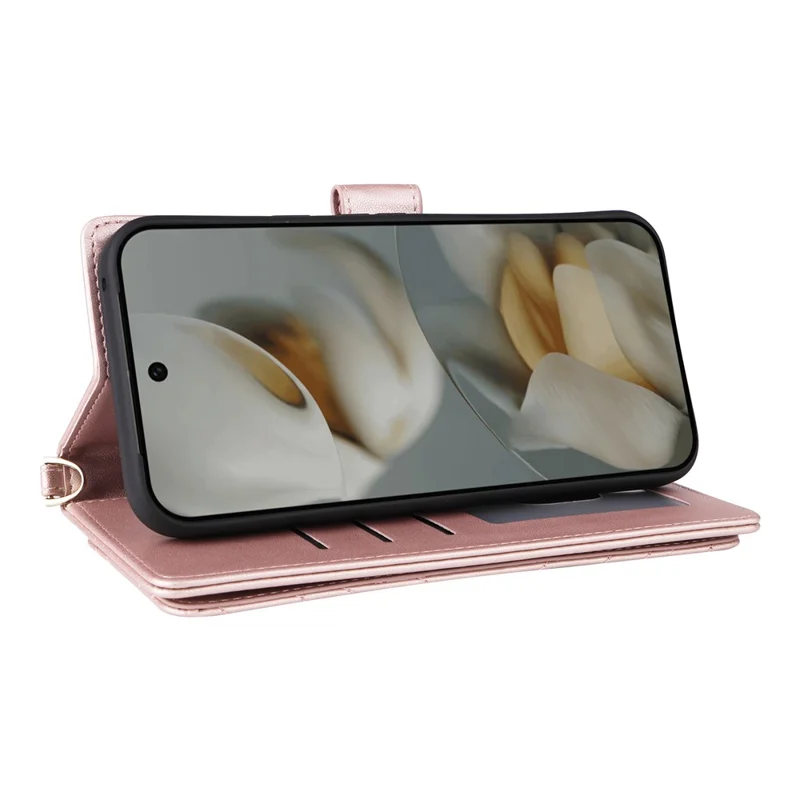 For Google Pixel 10 Pro XL Case with Shoulder  /  Wrist Strap Leather Phone Cover Stand Wallet - Pink