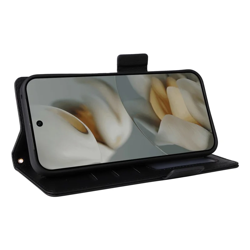 For Google Pixel 10 Pro XL Case with Wrist Strap Litchi Texture PU Leather Wallet Phone Cover - Black