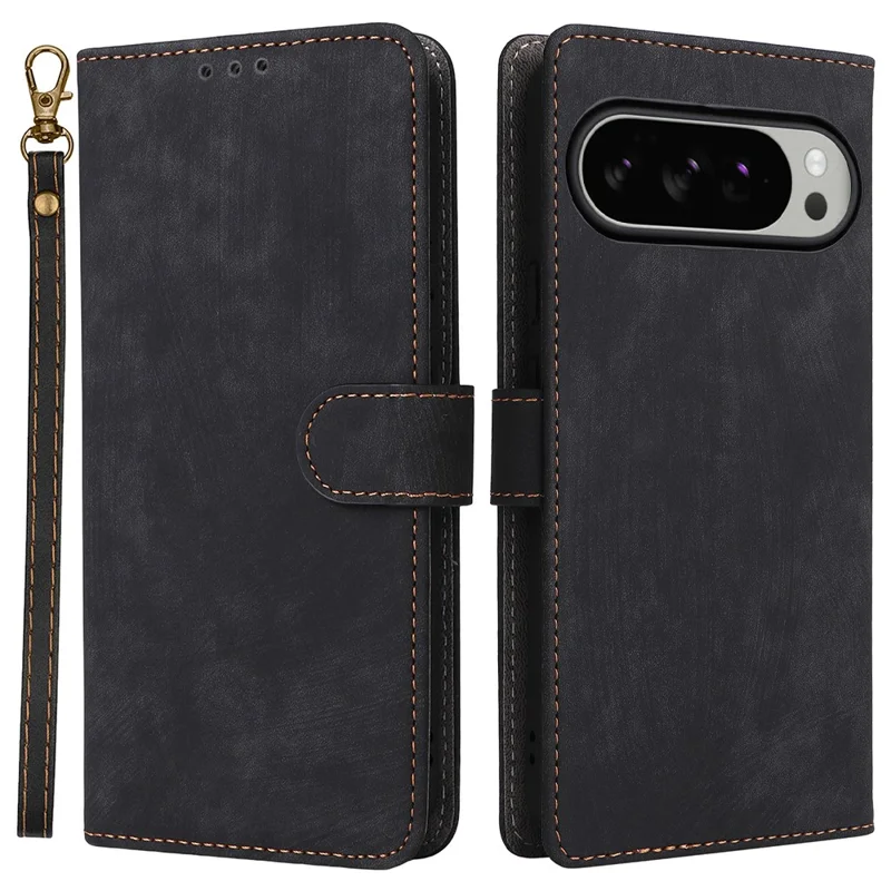 For Google Pixel 10 Pro XL Case Wallet RFID Blocking PU Leather Phone Cover Stand with Strap - Black