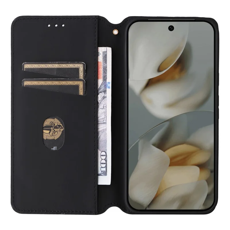 For Google Pixel 10 Pro XL Case Wallet Rhombus Imprinted Leather Phone Cover - Black