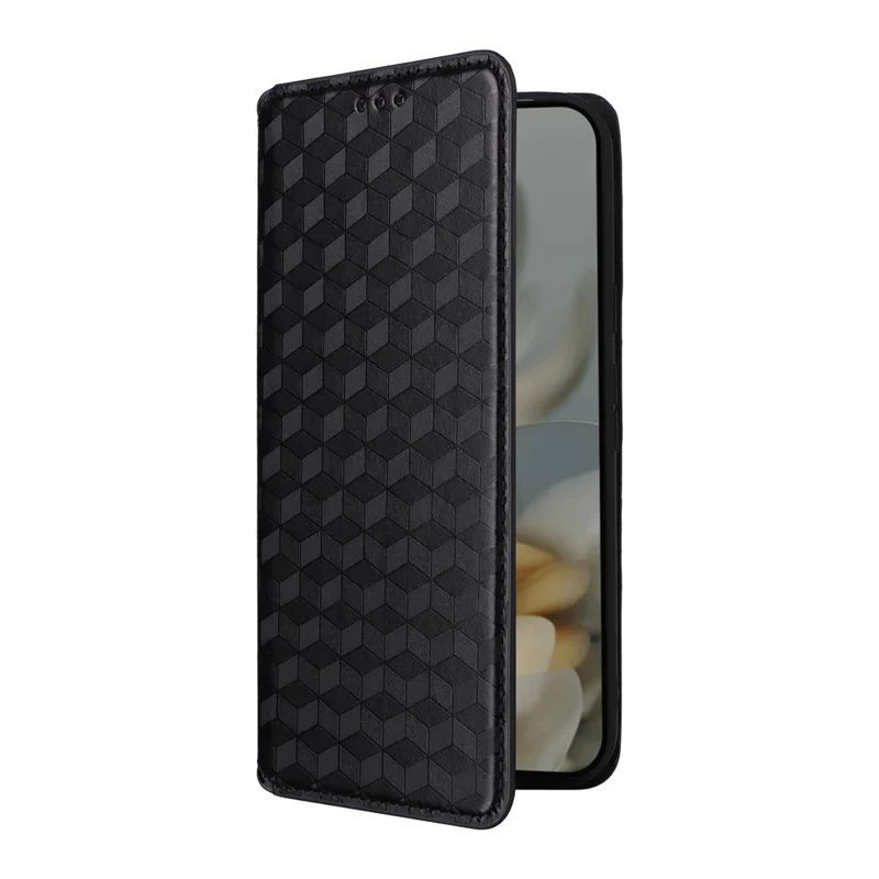 For Google Pixel 10 Pro XL Case Wallet Rhombus Imprinted Leather Phone Cover - Black