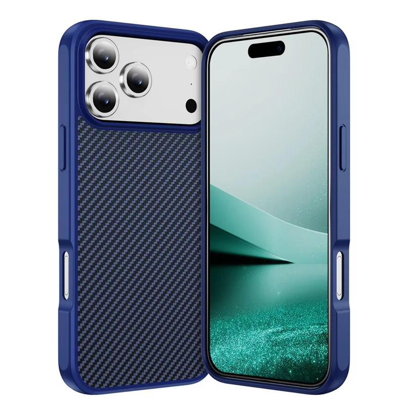 For iPhone 17 Pro Case Carbon Fiber Texture PC + TPU Phone Cover Compatible with MagSafe - Blue