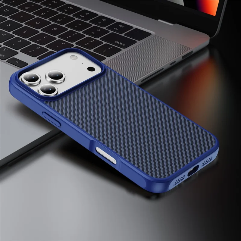 For iPhone 17 Pro Case Carbon Fiber Texture PC + TPU Phone Cover Compatible with MagSafe - Blue
