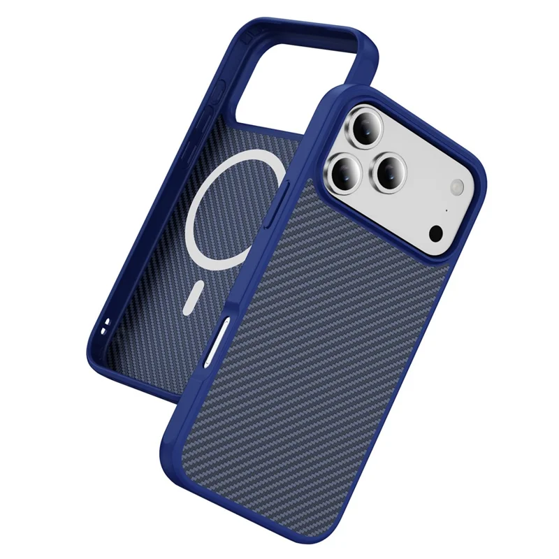 For iPhone 17 Pro Case Carbon Fiber Texture PC + TPU Phone Cover Compatible with MagSafe - Blue