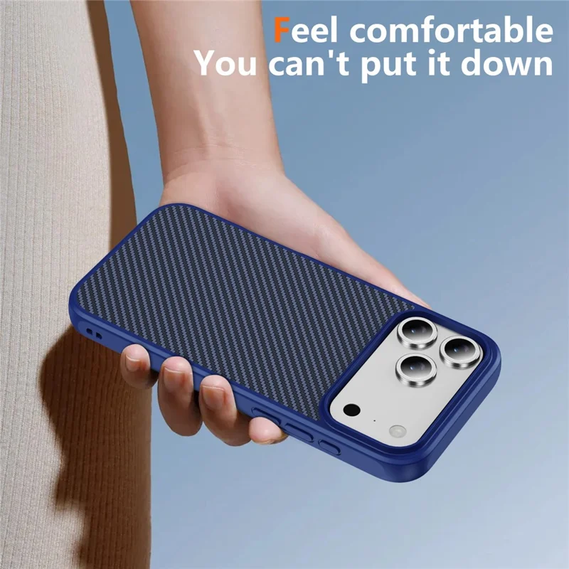 For iPhone 17 Pro Case Carbon Fiber Texture PC + TPU Phone Cover Compatible with MagSafe - Blue