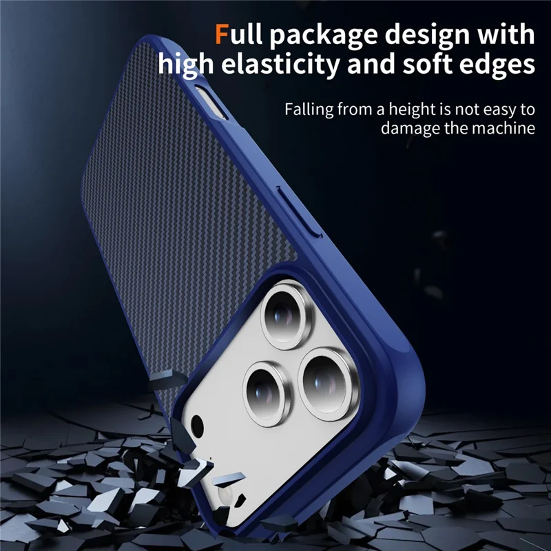 For iPhone 17 Pro Case Carbon Fiber Texture PC + TPU Phone Cover Compatible with MagSafe - Blue