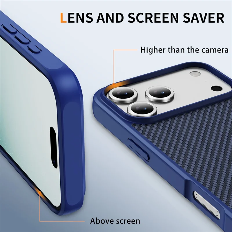 For iPhone 17 Pro Case Carbon Fiber Texture PC + TPU Phone Cover Compatible with MagSafe - Blue