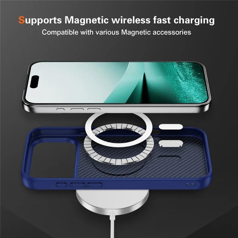 For iPhone 17 Pro Case Carbon Fiber Texture PC + TPU Phone Cover Compatible with MagSafe - Blue