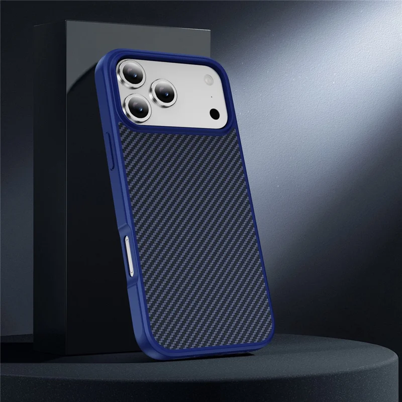 For iPhone 17 Pro Case Carbon Fiber Texture PC + TPU Phone Cover Compatible with MagSafe - Blue