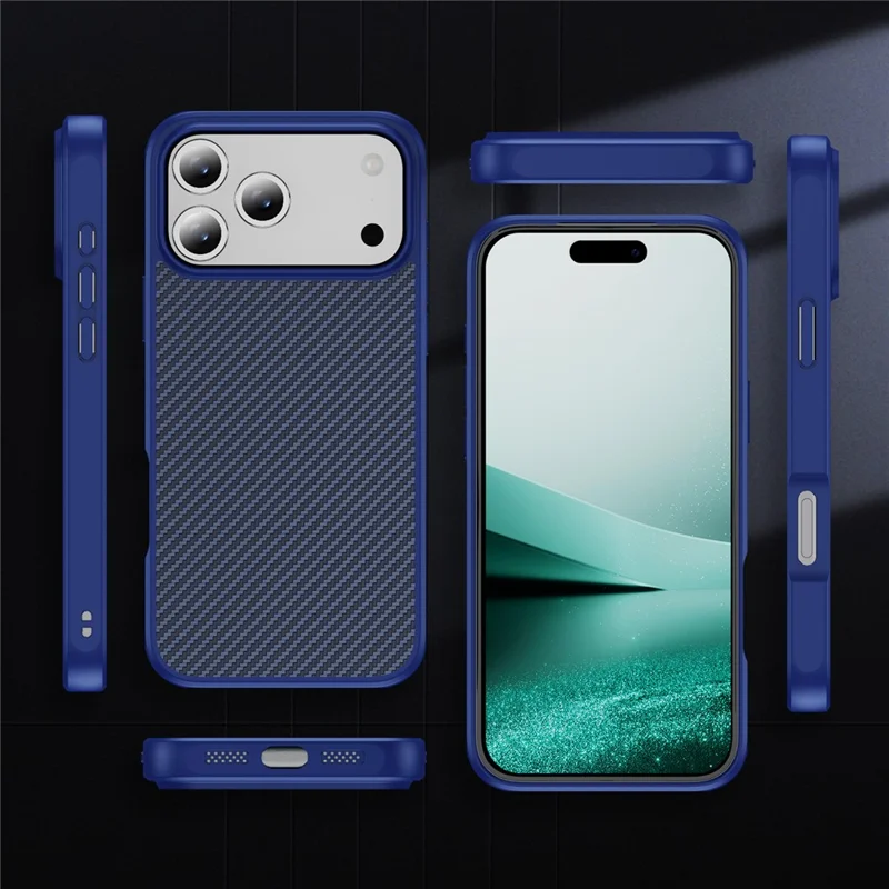 For iPhone 17 Pro Case Carbon Fiber Texture PC + TPU Phone Cover Compatible with MagSafe - Blue
