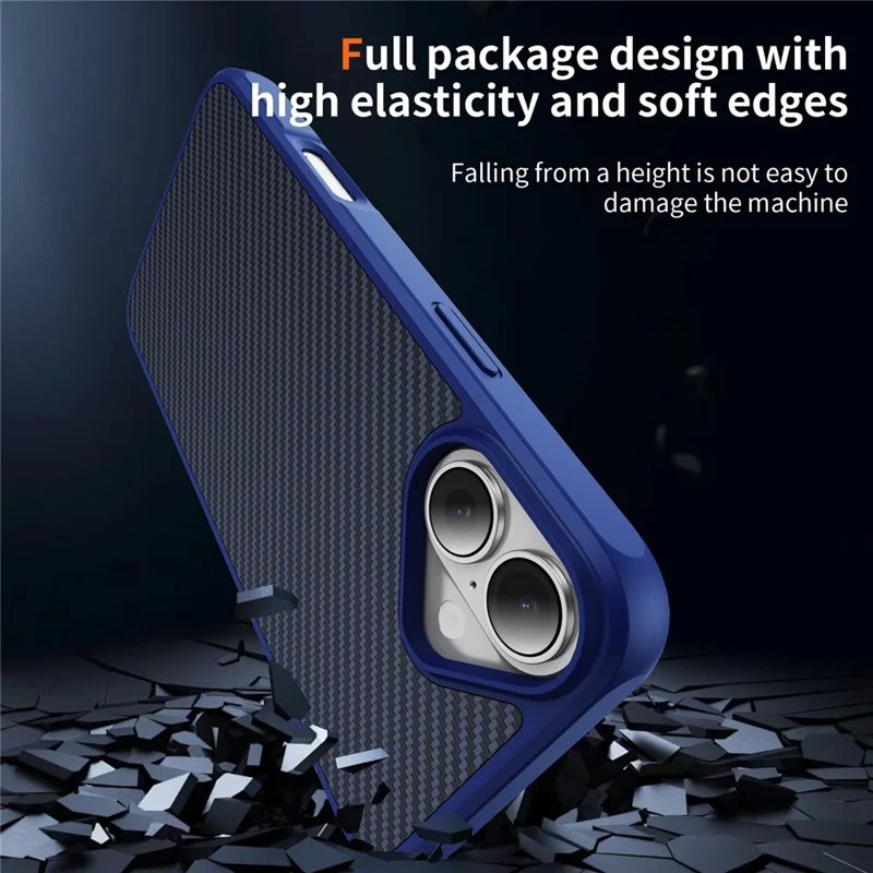 For iPhone 17 Case Carbon Fiber Texture PC + TPU Phone Cover Compatible with MagSafe - Blue