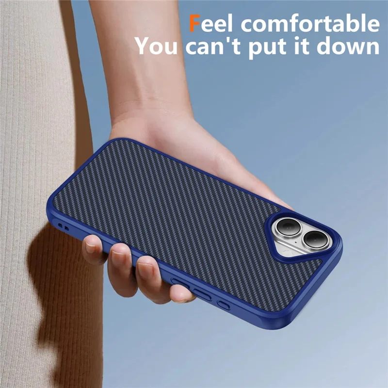 For iPhone 17 Case Carbon Fiber Texture PC + TPU Phone Cover Compatible with MagSafe - Blue