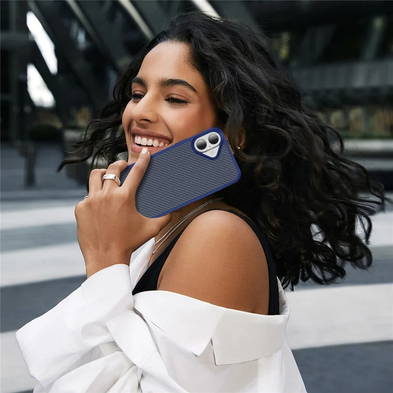 For iPhone 17 Case Carbon Fiber Texture PC + TPU Phone Cover Compatible with MagSafe - Blue