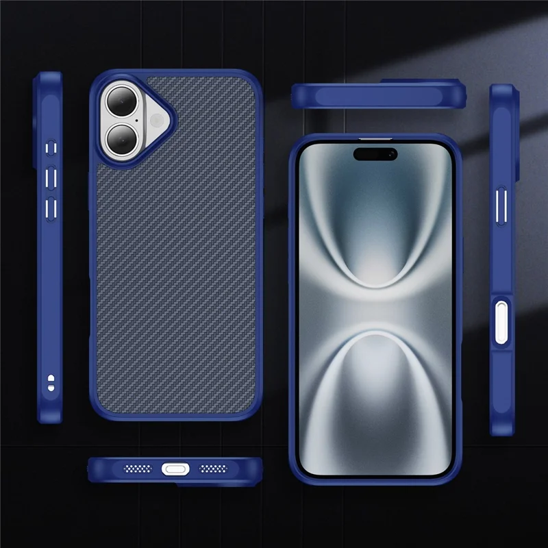 For iPhone 17 Case Carbon Fiber Texture PC + TPU Phone Cover Compatible with MagSafe - Blue