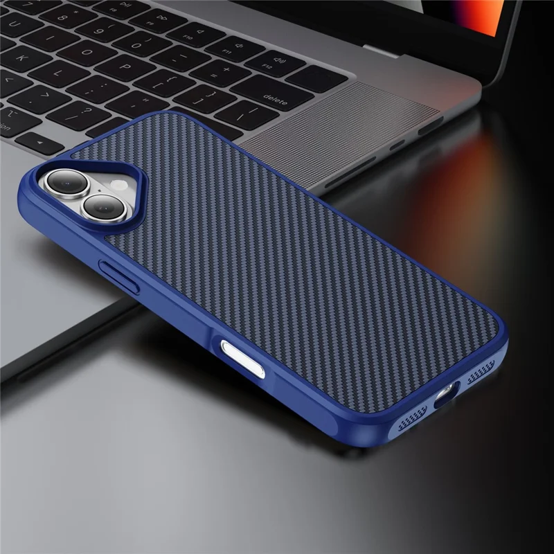 For iPhone 17 Case Carbon Fiber Texture PC + TPU Phone Cover Compatible with MagSafe - Blue