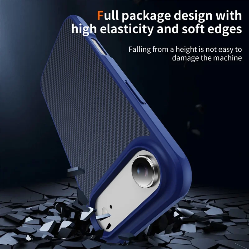 For iPhone Air Case Carbon Fiber Texture PC + TPU Phone Cover Compatible with MagSafe - Blue