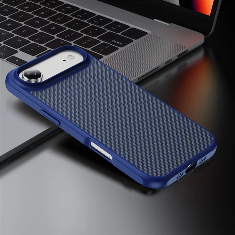 For iPhone Air Case Carbon Fiber Texture PC + TPU Phone Cover Compatible with MagSafe - Blue