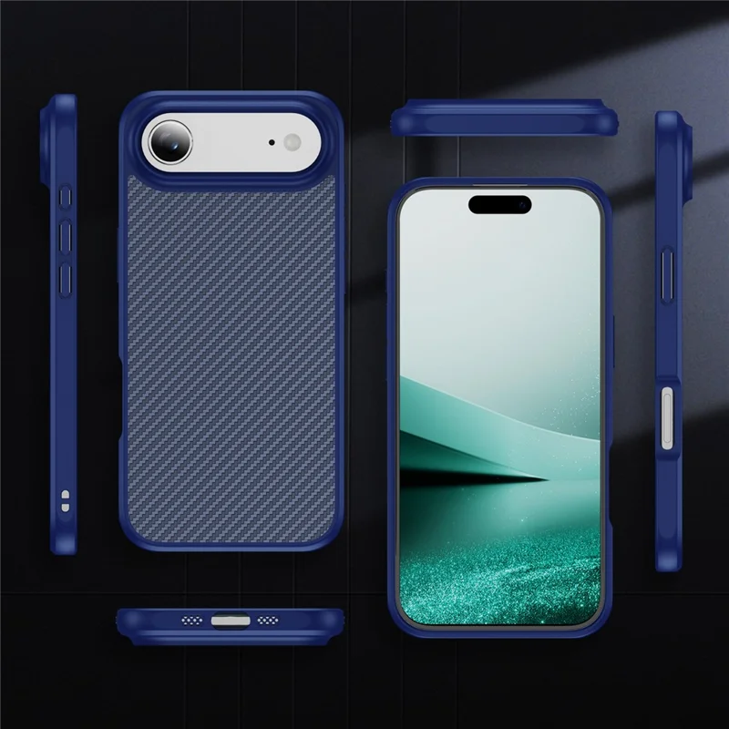 For iPhone Air Case Carbon Fiber Texture PC + TPU Phone Cover Compatible with MagSafe - Blue