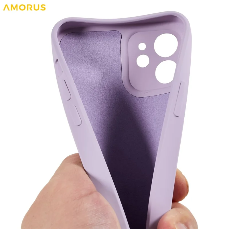 AMORUS For iPhone 12 Case Precise Cutouts TPU Fiber Lining Shockproof Phone Cover - Purple