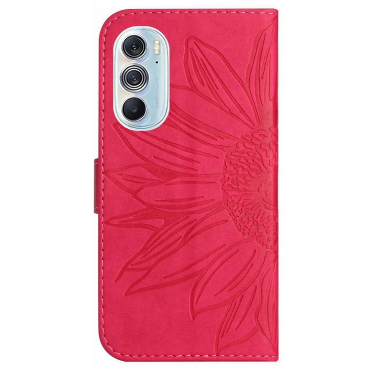 Per Motorola Edge 30 Pro (Motorola Edge+(2022)) Custodia Per Telefono di Girasole Impressa, Copertura Per Portafoglio in Pelle PU Della Copertura Per Pelle Complessiva Con Spallatta Con Spalla - Rosa