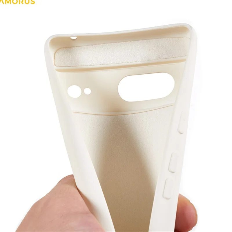 AMORUS For Google Pixel 7 5G Case Precise Cutouts TPU Fiber Lining Shockproof Phone Cover - White