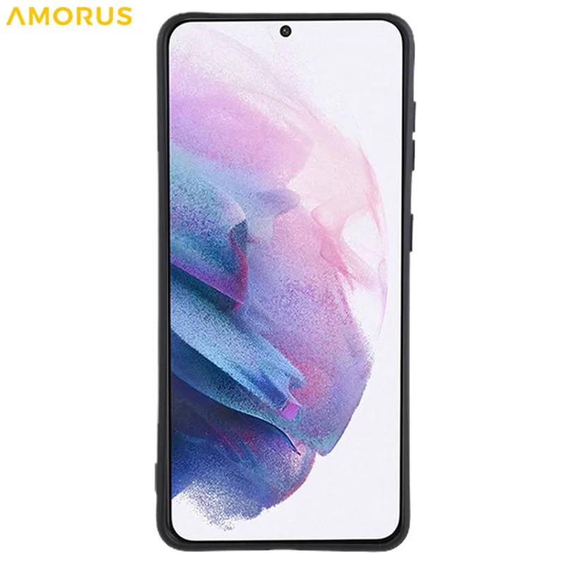 AMORUS For Samsung Galaxy S21+ 5G Case Precise Cutouts TPU Fiber Lining Shockproof Phone Cover - Black