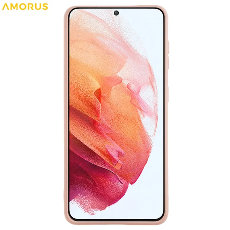 AMORUS For Samsung Galaxy S21 4G / 5G Case Precise Cutouts TPU Fiber Lining Shockproof Phone Cover - Pink