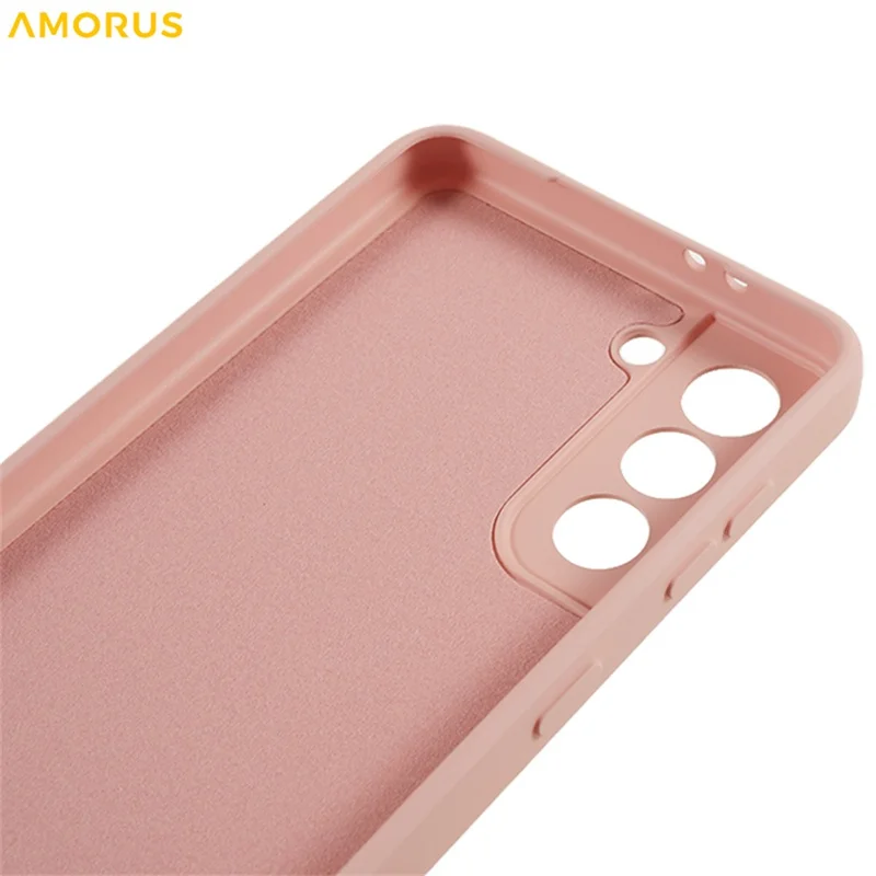 AMORUS For Samsung Galaxy S21 4G / 5G Case Precise Cutouts TPU Fiber Lining Shockproof Phone Cover - Pink