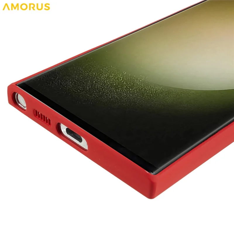 AMORUS For Samsung Galaxy S23 Ultra Case Precise Cutouts TPU Fiber Lining Shockproof Phone Cover - Red