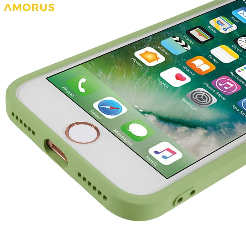 AMORUS TPU Чехол для iPhone SE (2022) / (2020) / 8 / 7 Точные вырезы Волокнистая подкладка Противоударный чехол для телефона - Зеленый