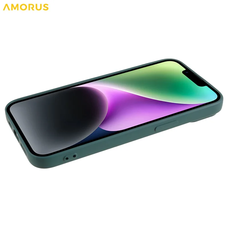 AMORUS For iPhone 14 Plus Case Precise Cutouts TPU Fiber Lining Shockproof Phone Cover - Army Green