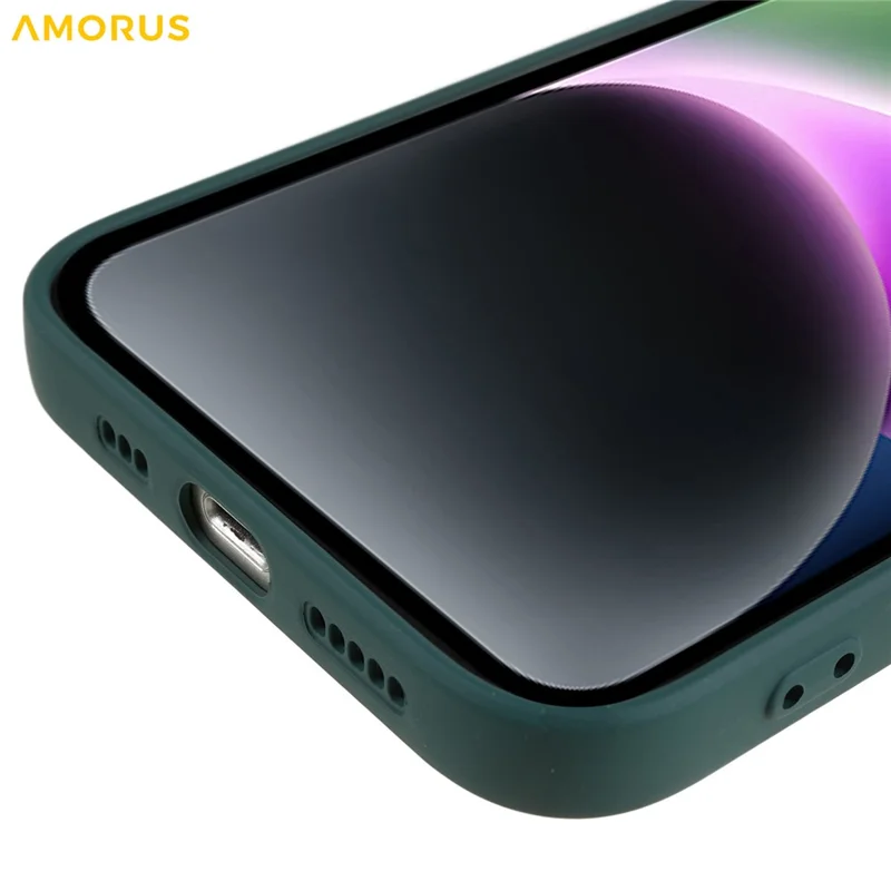 AMORUS For iPhone 14 Plus Case Precise Cutouts TPU Fiber Lining Shockproof Phone Cover - Army Green
