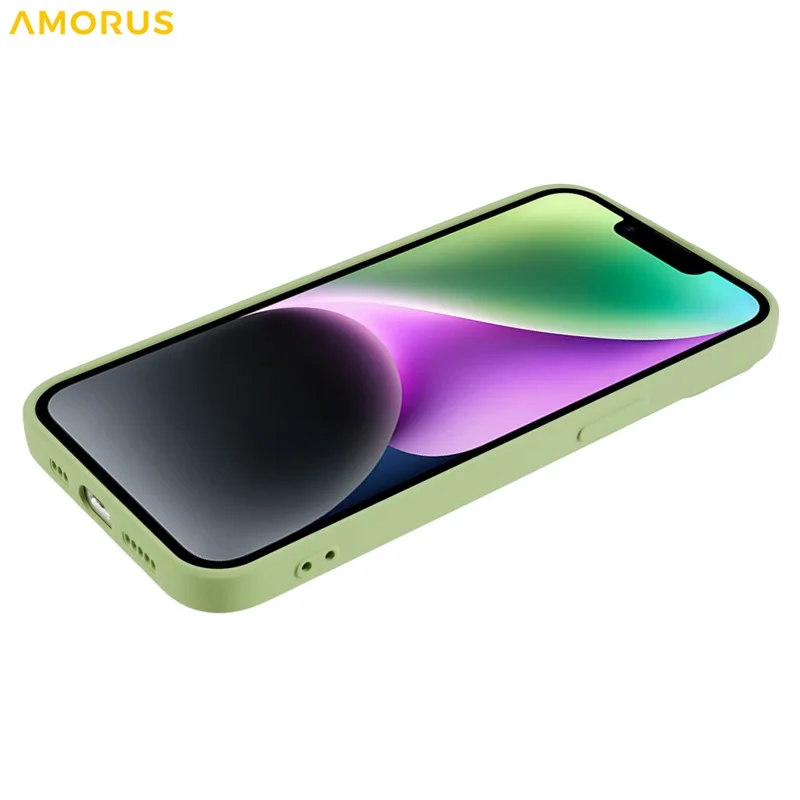 AMORUS For iPhone 14 Case Precise Cutouts TPU Fiber Lining Shockproof Phone Cover - Green