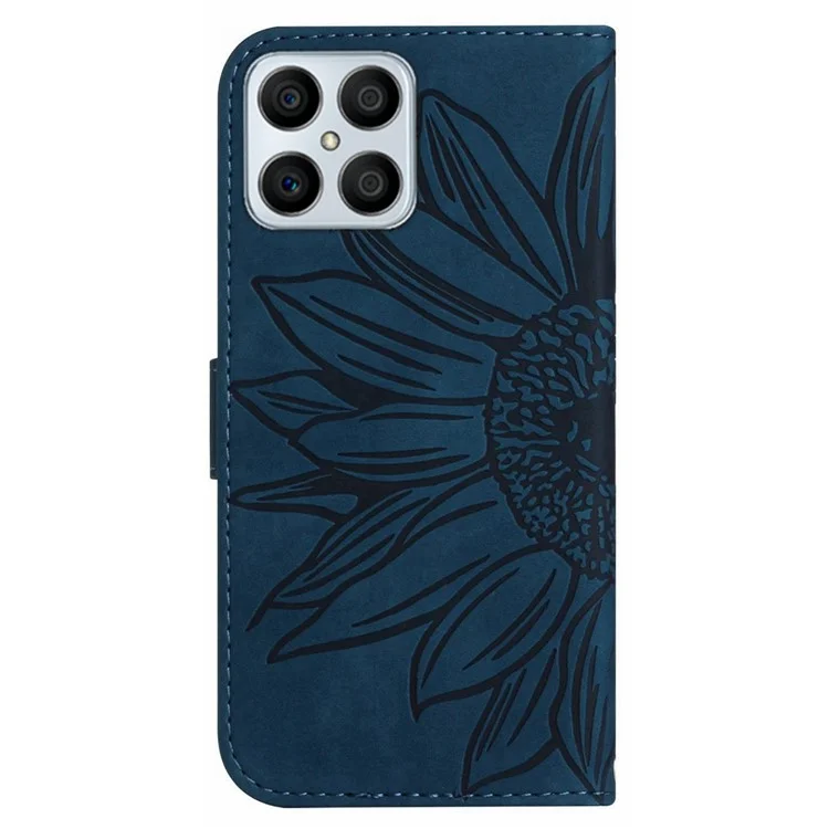 Pour L'honneur X8 4G HT04 Caxe de Téléphone à Tampon à Tacles à Tacle à Peau de Skin à Tampon de Peau à Tampon de Peau à Tampon à Tacle Magnétique Imprimé PU Imprimé Avec Bandoulière Avec Bandoulière - Bleu Foncé
