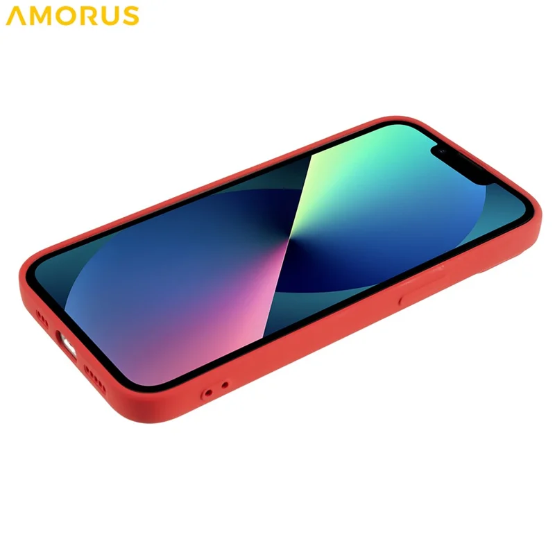 AMORUS For iPhone 13 Case Precise Cutouts TPU Fiber Lining Shockproof Phone Cover - Red