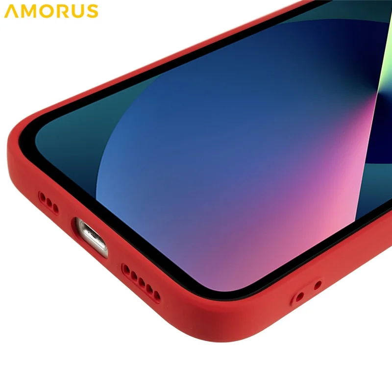 AMORUS For iPhone 13 Case Precise Cutouts TPU Fiber Lining Shockproof Phone Cover - Red