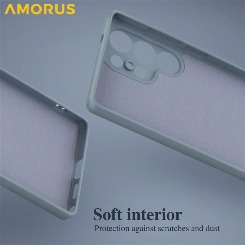 AMORUS Para Capa do Samsung Galaxy S25 Ultra - Cortes Precisos, Revestimento de Fibra TPU, Capa de Telefone à Prova de Choques - Cinza Lavanda