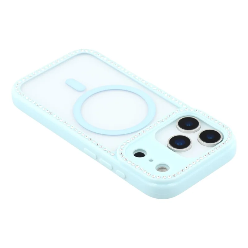 For iPhone 17 Pro Max Case Compatible with MagSafe Sparkling Rhinestone Decor TPU + PC Clear Phone Back Cover - Blue