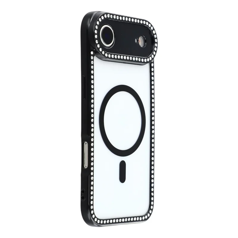 For iPhone Air Case Compatible with MagSafe Sparkling Rhinestone Decor TPU + PC Clear Phone Back Cover - Black