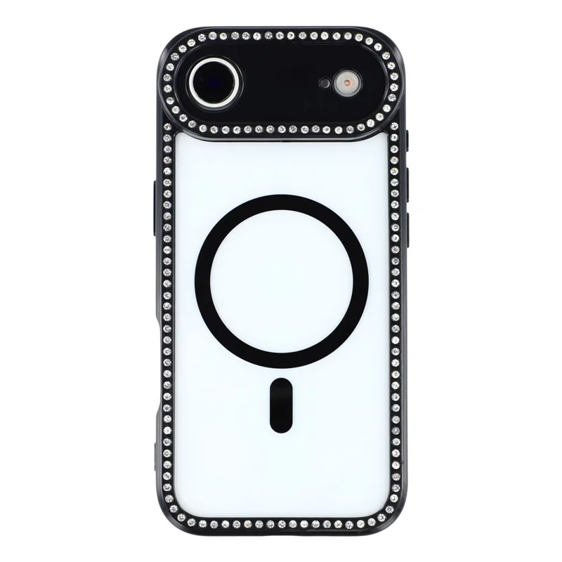 For iPhone Air Case Compatible with MagSafe Sparkling Rhinestone Decor TPU + PC Clear Phone Back Cover - Black