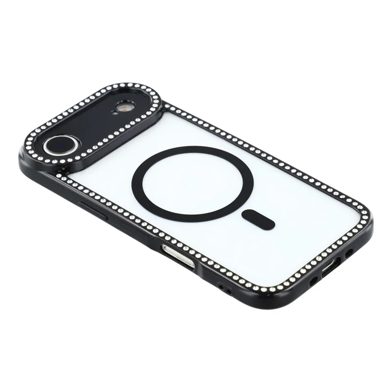 For iPhone Air Case Compatible with MagSafe Sparkling Rhinestone Decor TPU + PC Clear Phone Back Cover - Black