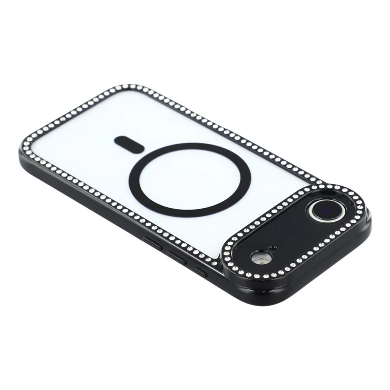 For iPhone Air Case Compatible with MagSafe Sparkling Rhinestone Decor TPU + PC Clear Phone Back Cover - Black