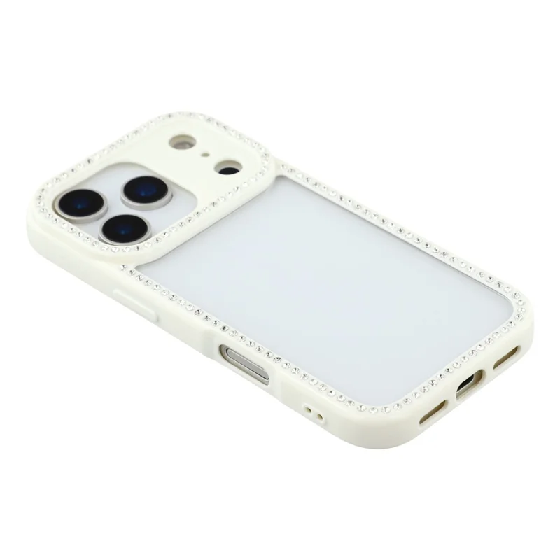 For iPhone 18 Pro / 17 Pro Case Sparkling Rhinestone Decor TPU + PC Clear Phone Back Cover - White