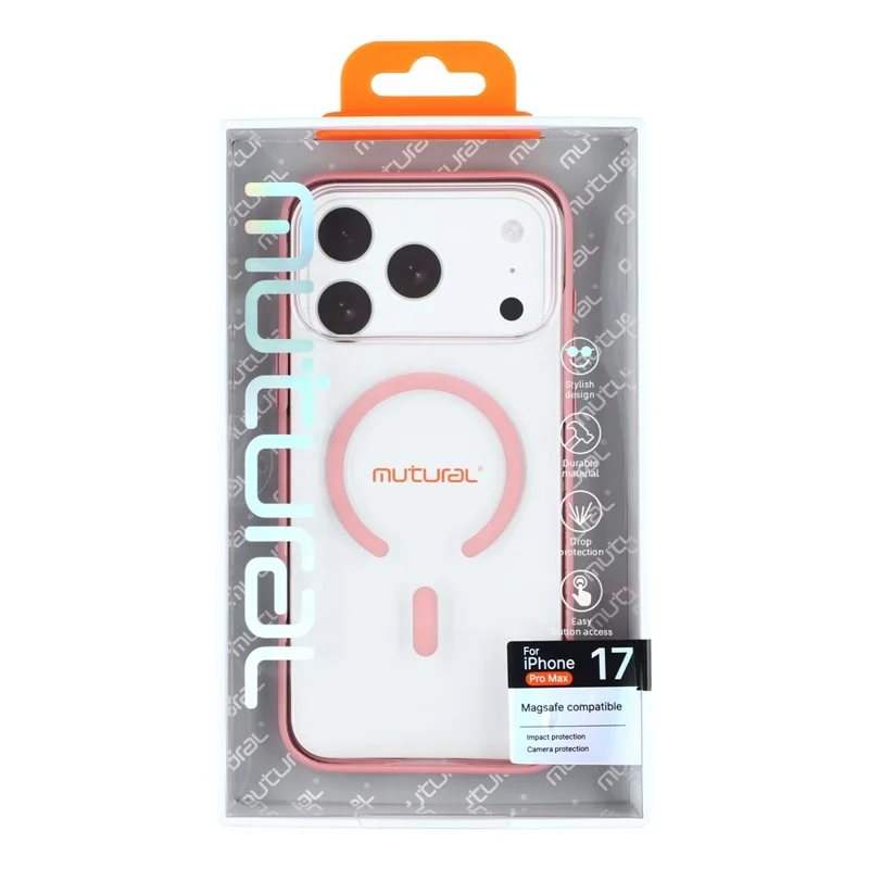 MUTURAL Hülle für iPhone 17 Pro Max kompatibel mit MagSafe, durchsichtige PC + TPU-Handyhülle - Pink