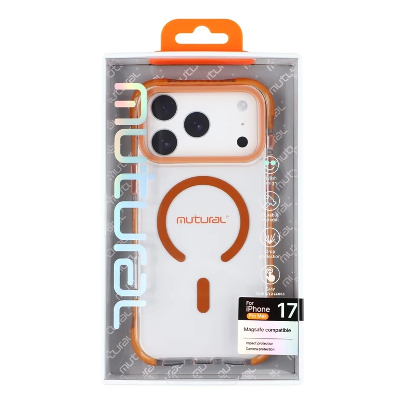 MUTURAL For iPhone 17 Pro Max Case Compatible with MagSafe Reinforced Corners PC + TPU Clear Phone Cover - Orange
