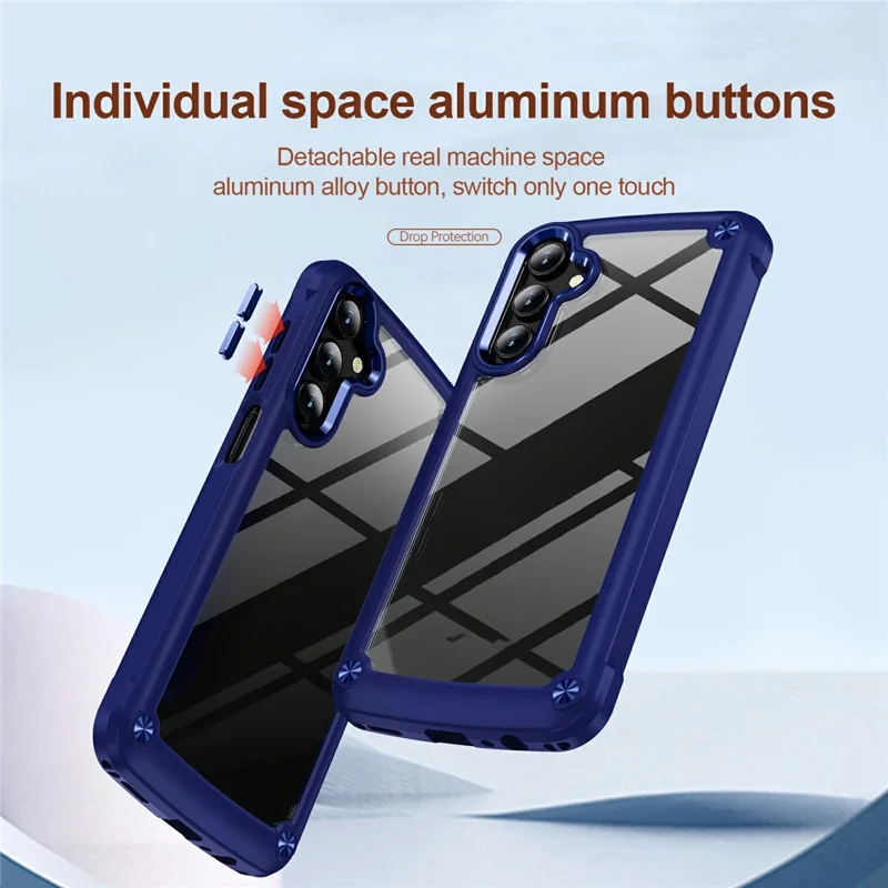 For Samsung Galaxy A17 5G / A17 4G Case Anti-Drop Alloy Lens Frame PC + TPU Phone Cover - Blue